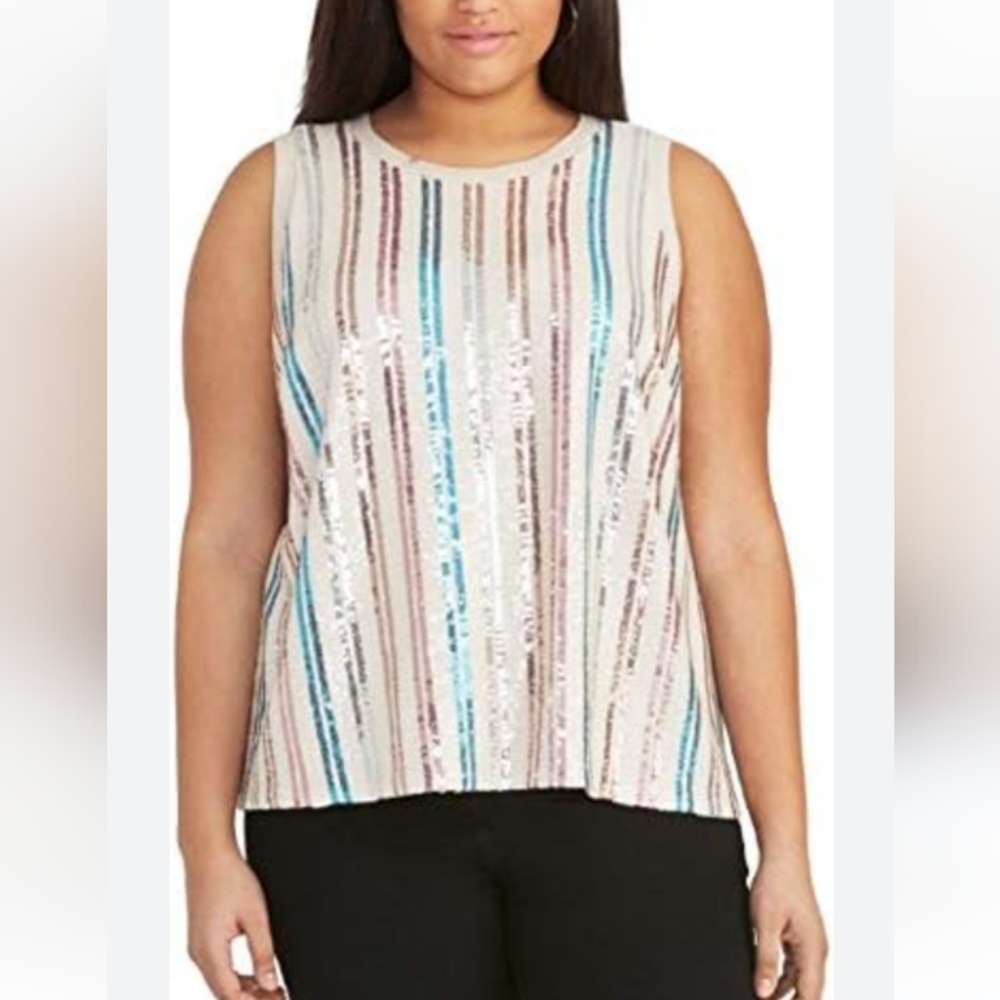 Rachel Rachel Roy Top Womens Size 1X Sequin Multicolored Grey  Sleeveless Shirt